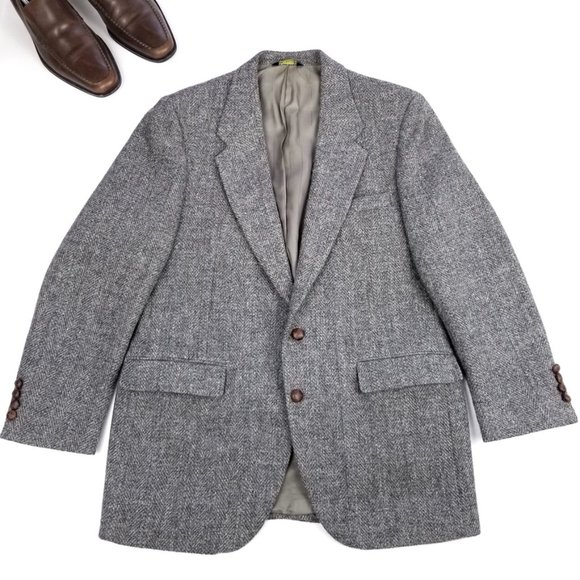 Harris TweedEUC Gray 2 Button Wool Blazer 42R